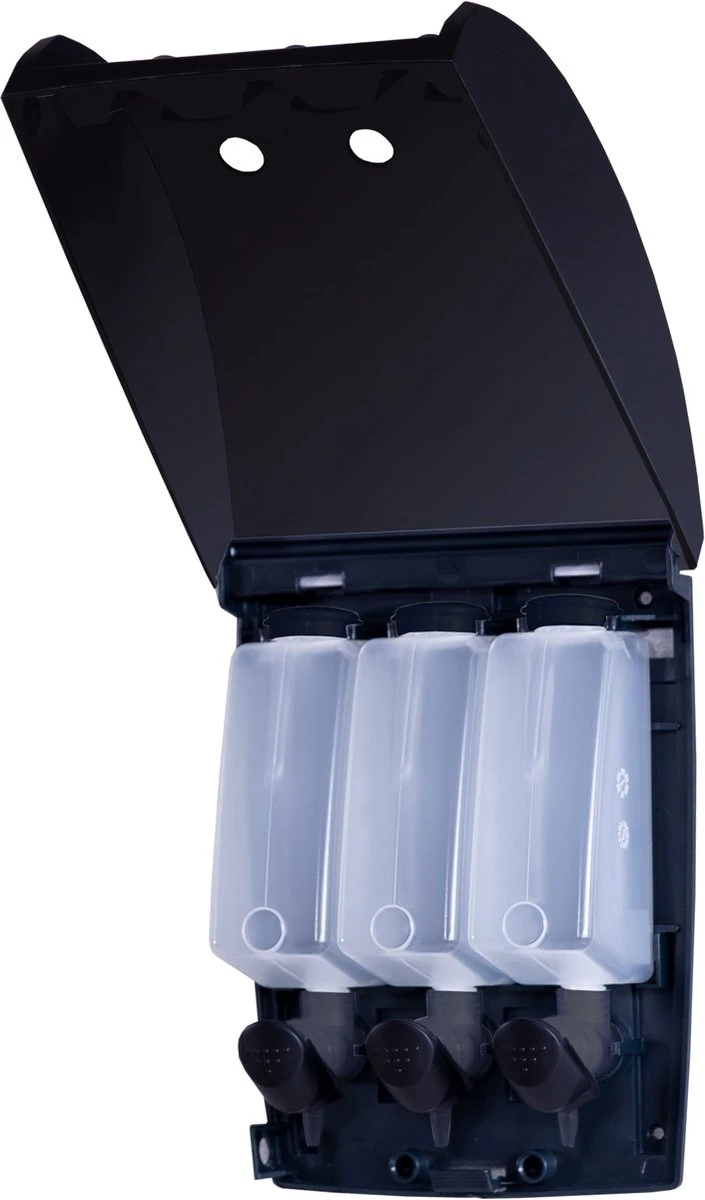 Aquathof, Zeepdispenser, Mat Zwart, 3 Kamer, 3 Reservoirs, 3x350ml, Hangend, Wandmontage - Afbeelding 8