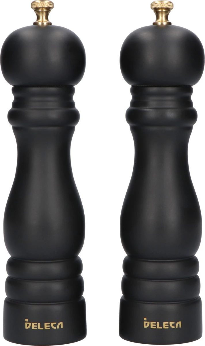 Deleca Luxe Peper En Zoutmolen Set - Met Geschenkdoos - Zout / Pepermolen - Rubberhout - Zwart & Goud
