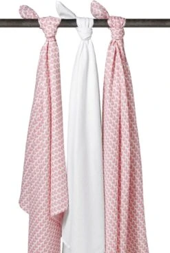 Meyco Knitted Heart Swaddle - 3-pack - Hydrofiel - Pink - 120x120cm