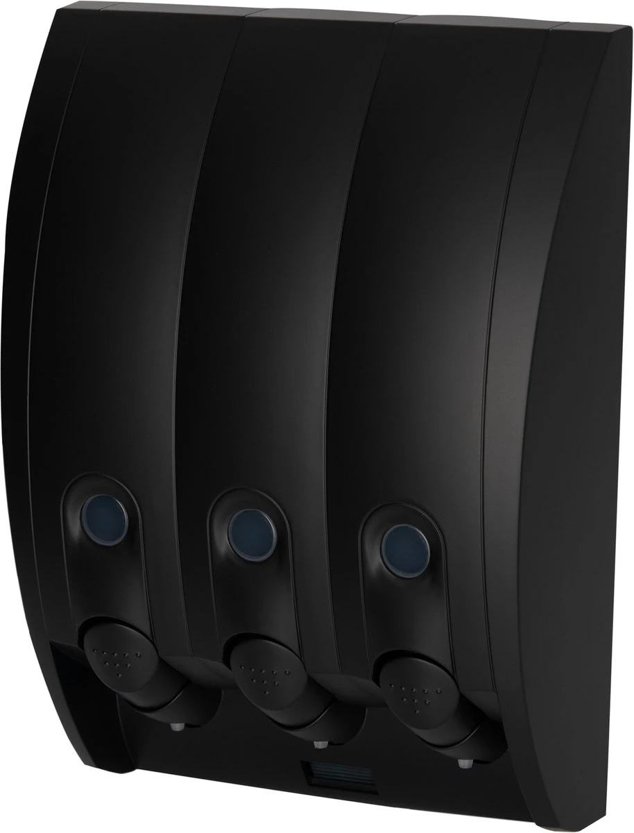 Aquathof, Zeepdispenser, Mat Zwart, 3 Kamer, 3 Reservoirs, 3x350ml, Hangend, Wandmontage - Afbeelding 2