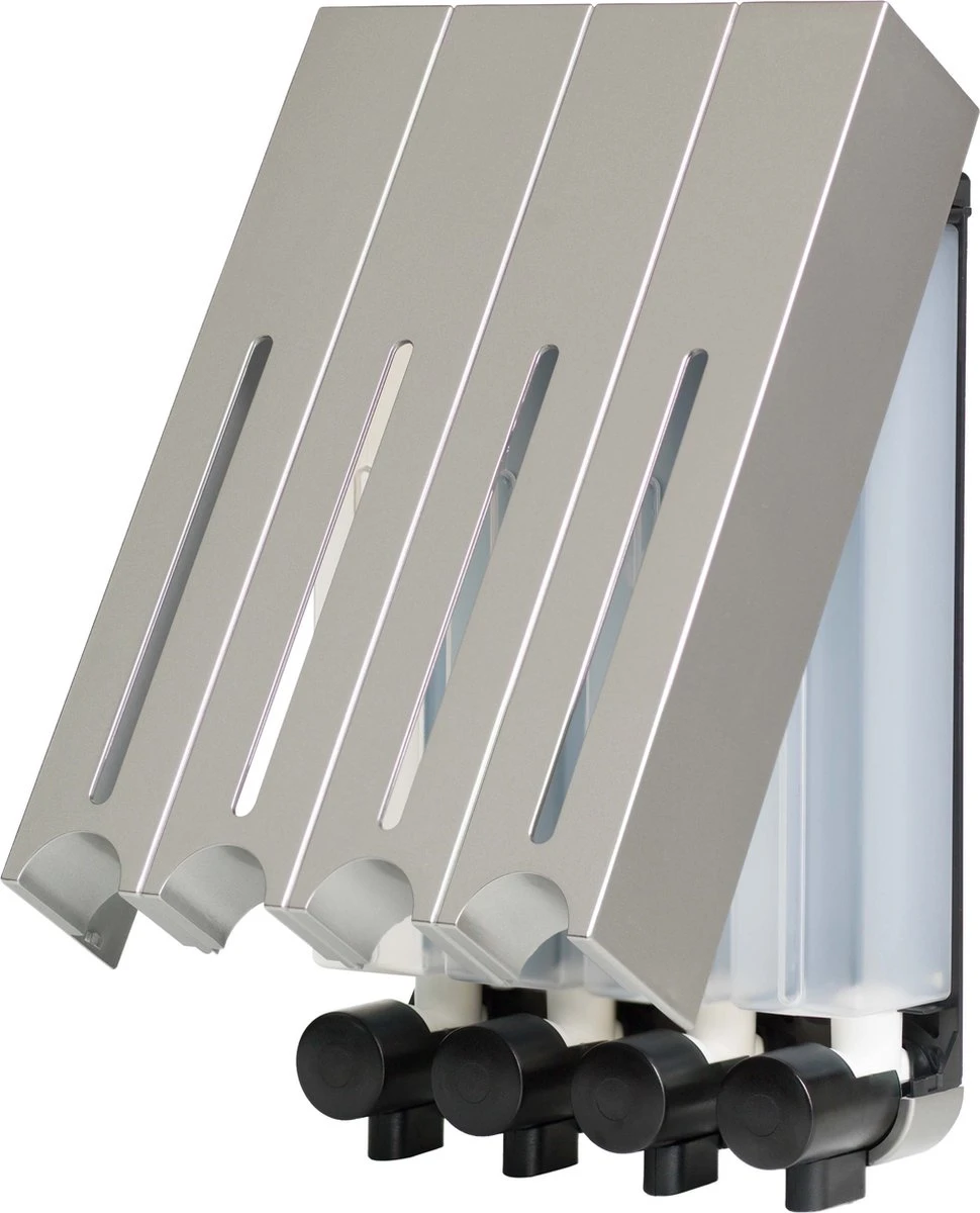 Aquathof, Zeepdispenser, RVS Kleur, 4 Kamer, 4 Reservoirs, 4x500ml, Hangend - Wandmontage - Afbeelding 7