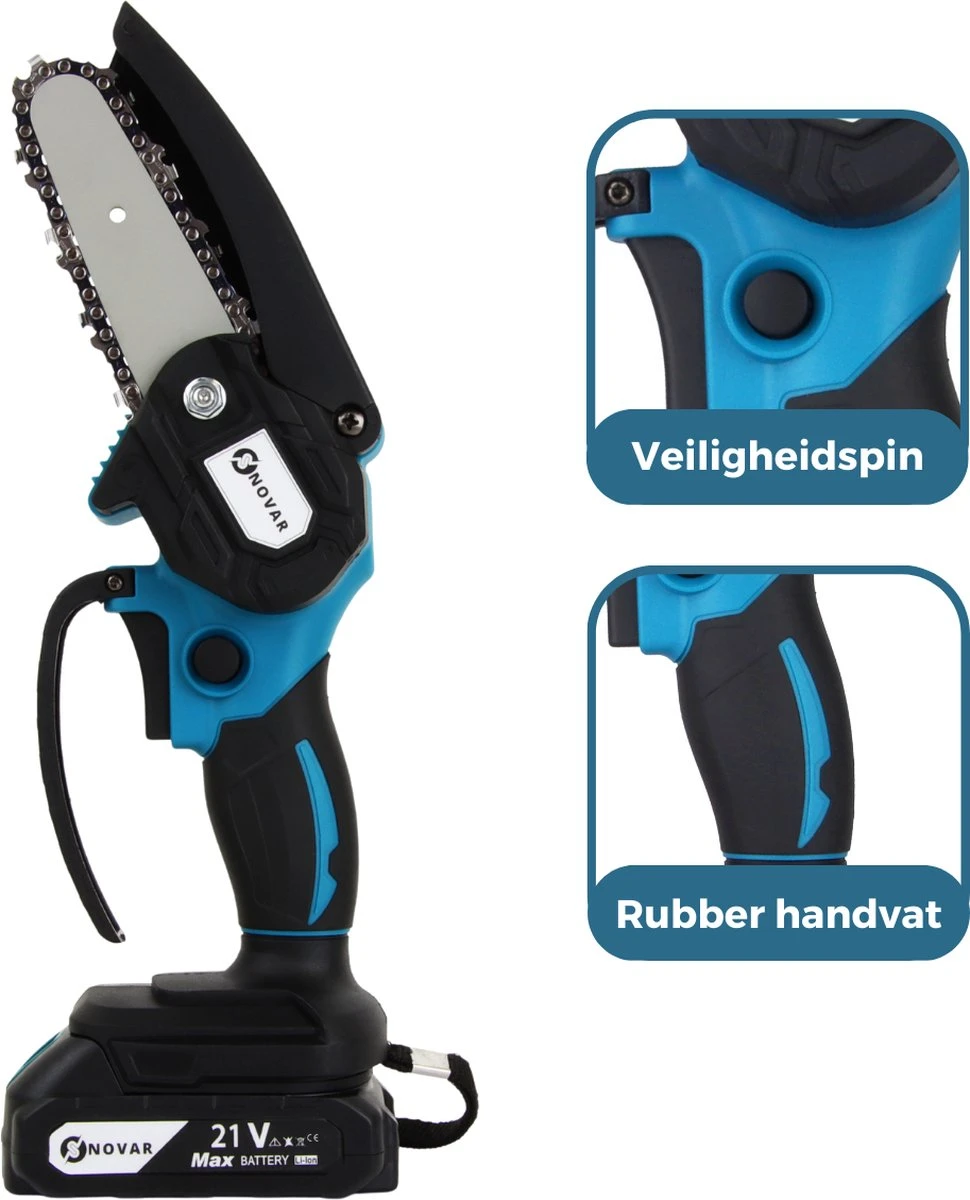 NovarGarden® Mini Kettingzaag NG1 - Met 2x Accu - Takkenzaag - Snoeizaag - Electrisch - Handzaag - Boomzaag - 21V - Afbeelding 9