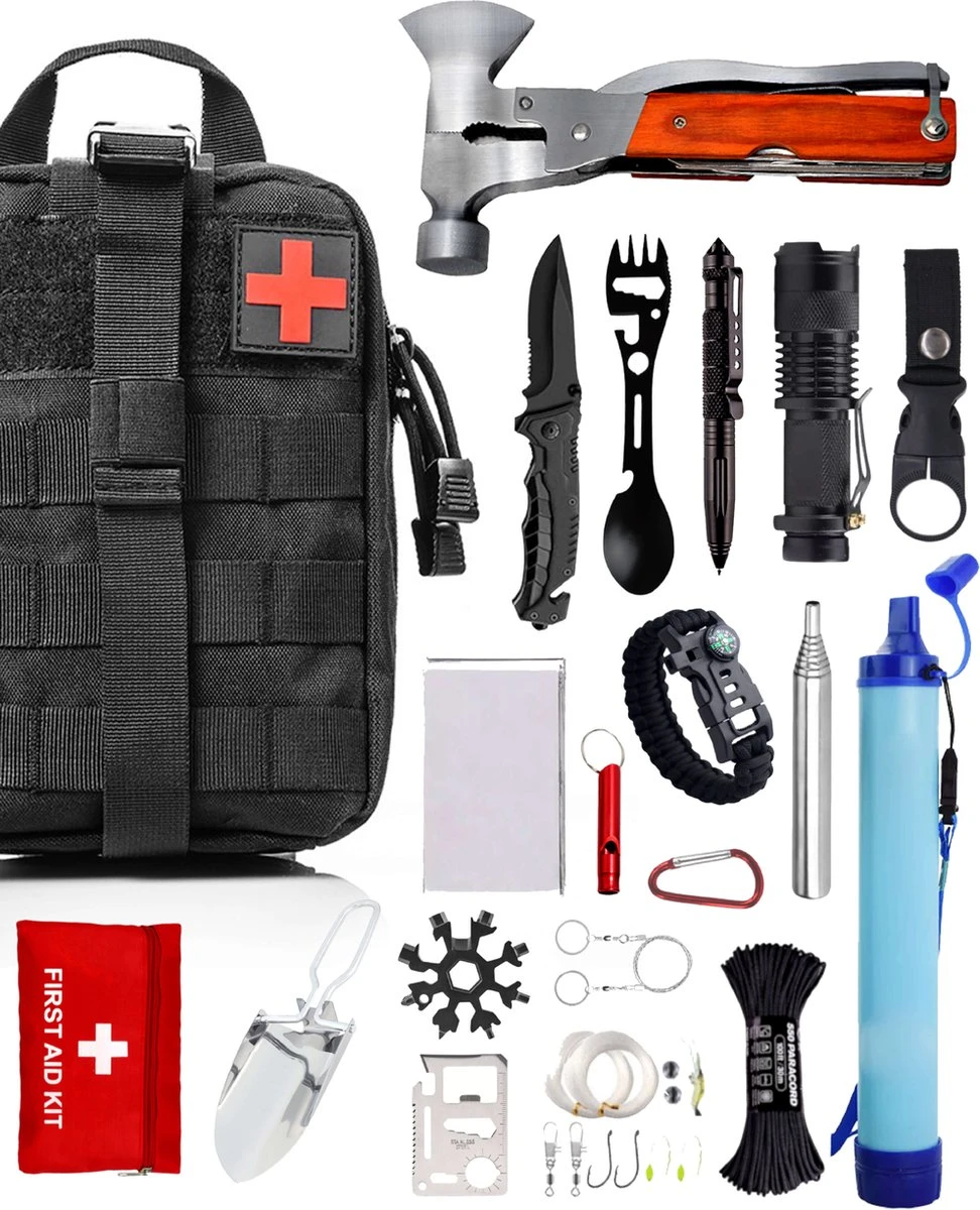 WILDGEAR® Survival Kit 35-delige Survival Set – Noodpakket – Overlevingspakket – Survival Armband – Survival Kit Outdoor – Survival Tool – Survival Kit Combat – Survival Kit Kinderen – Survival Kit Bushcraft – Survival Mes – Survival
